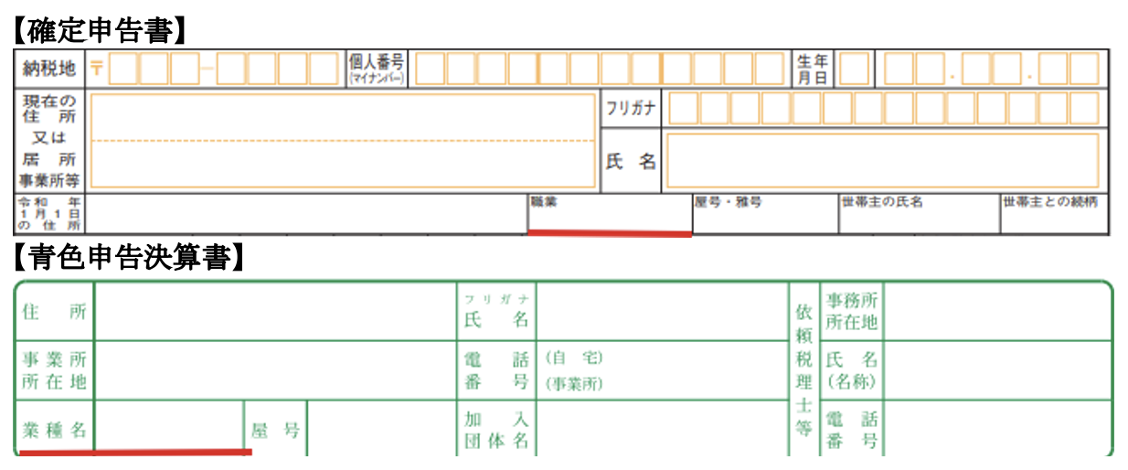 確定申告書での「業種」の記載場所・複数業種の場合